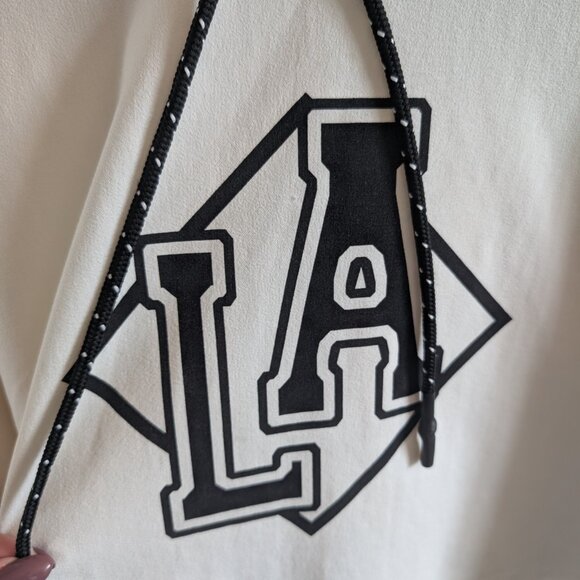 Zara LA Graphic Cropped Hoodie Off-White Cream & Black Size Large Streetwear - Picture 5 of 14